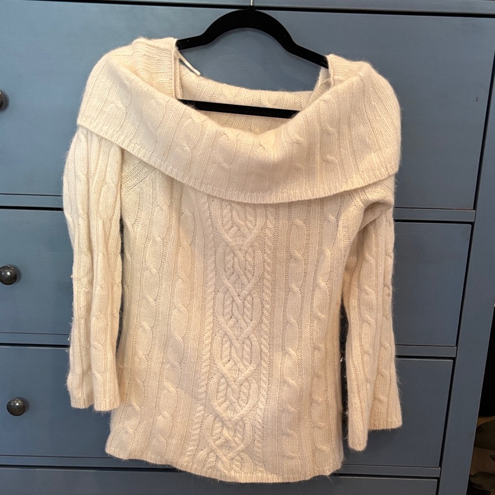 Talbots Off-Shoulder Cable Knit Sweater - Cream